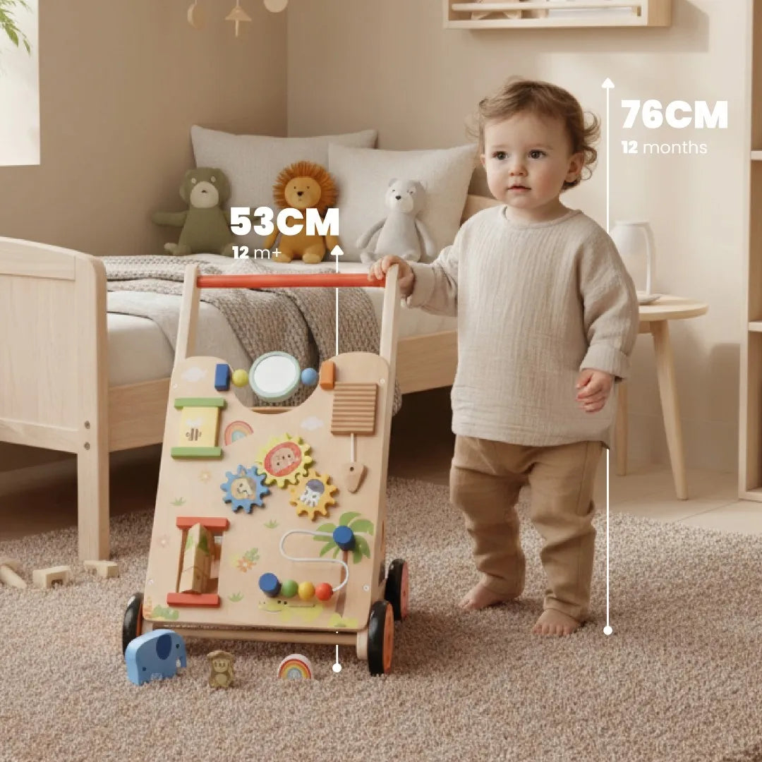 Sun Baby medinė vaikštynė 2in1 interaktyvi XXL