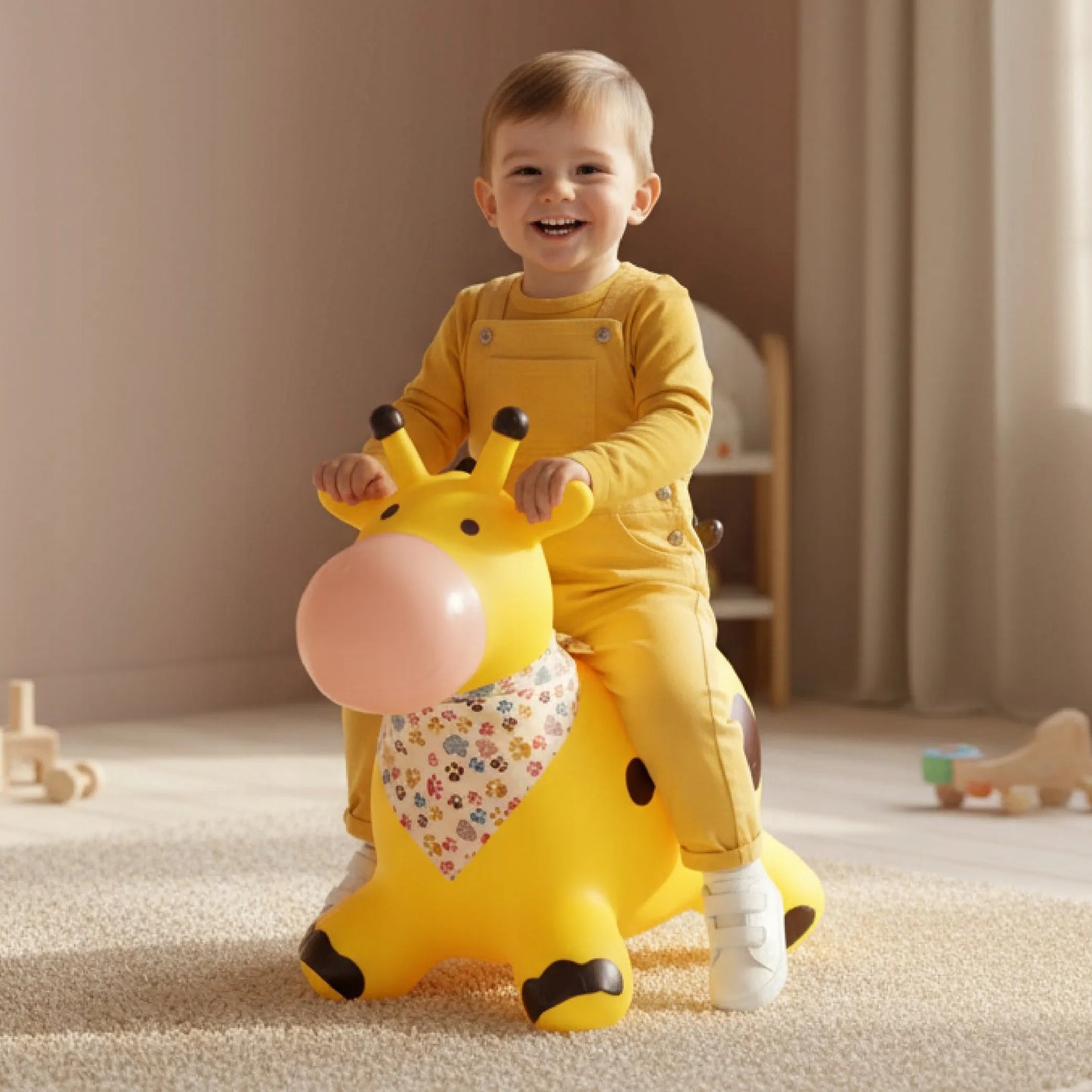 Sun Baby vaikiškas šokliukas Žirafa su pompa ir skarele, geltonas