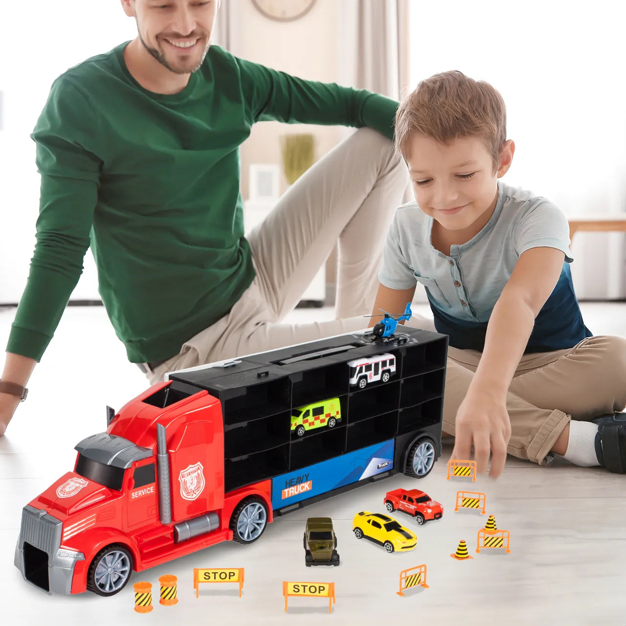 Sunkvežimis su transporto priemonėmis MalPlay autovežis TIR 17 el.