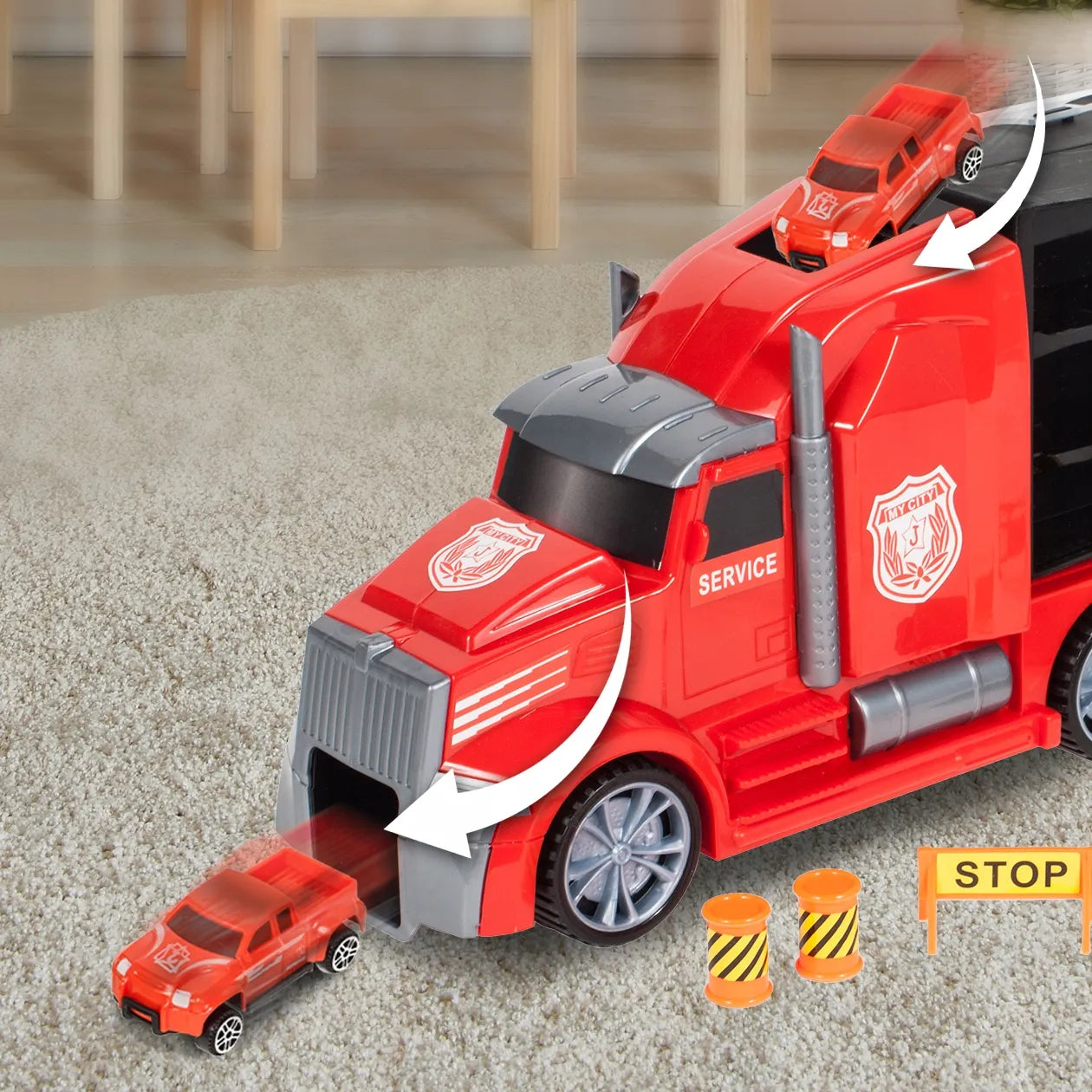 Sunkvežimis su transporto priemonėmis MalPlay autovežis TIR 17 el.