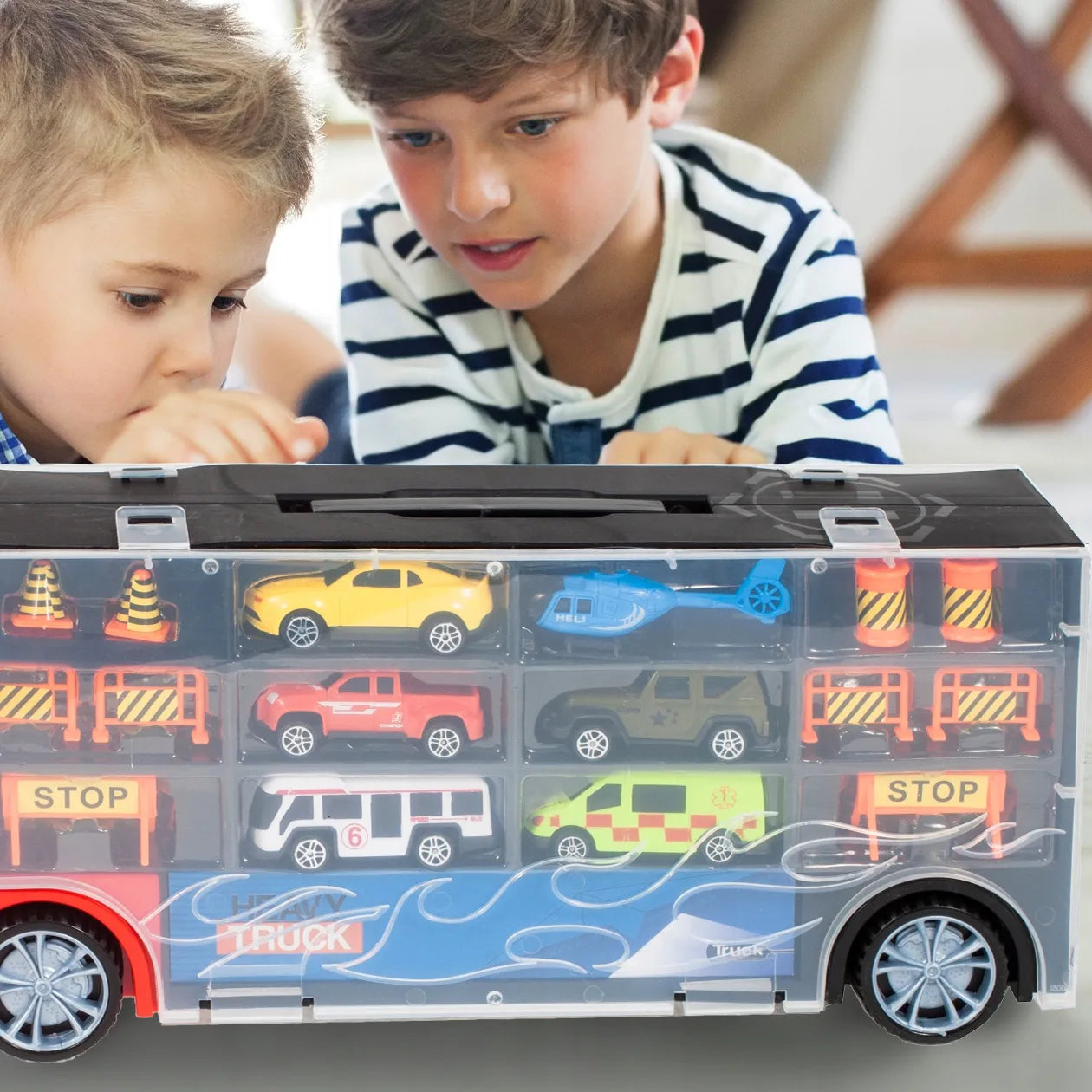 Sunkvežimis su transporto priemonėmis MalPlay autovežis TIR 17 el.