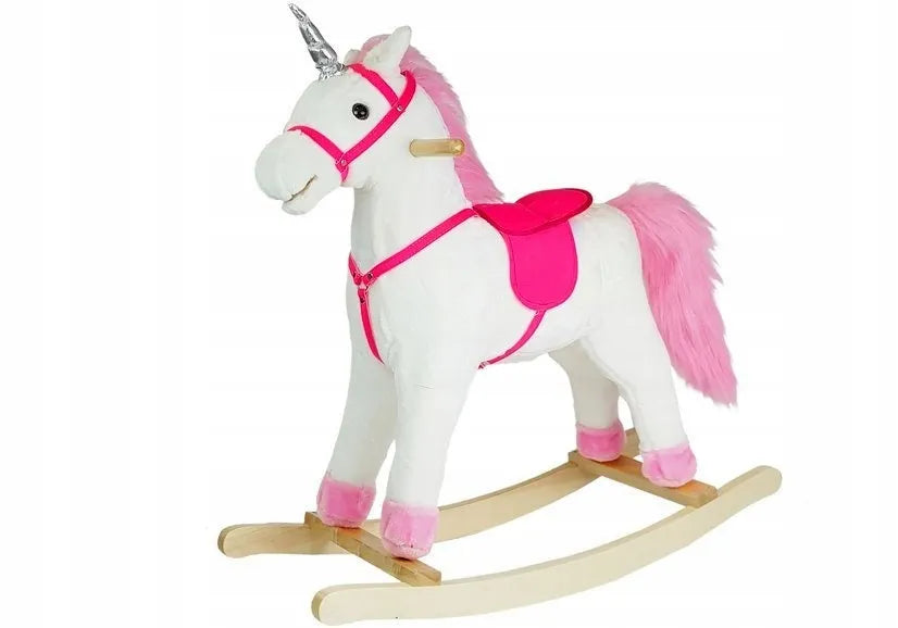 Supamas vienaragis LEAN Toys, baltas, su garsais, judina snukį ir uodegą, 74 cm