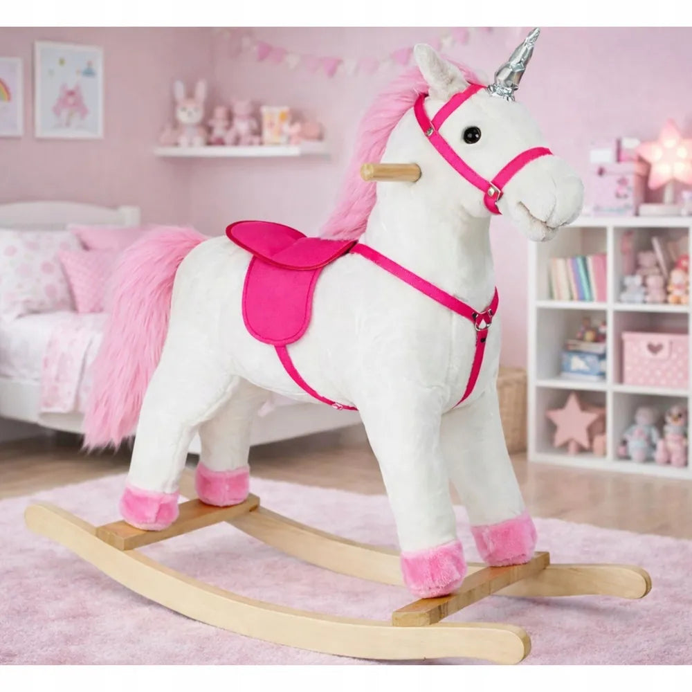 Supamas vienaragis LEAN Toys, baltas, su garsais, judina snukį ir uodegą, 74 cm