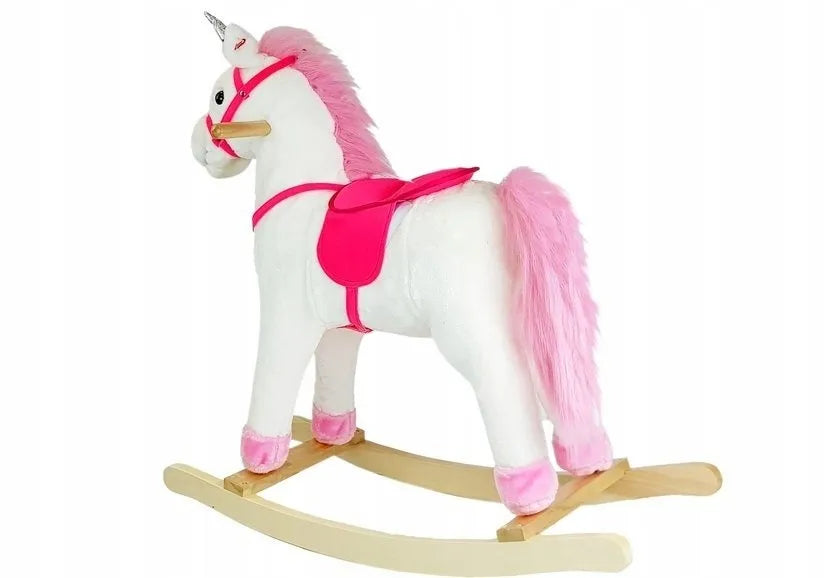 Supamas vienaragis LEAN Toys, baltas, su garsais, judina snukį ir uodegą, 74 cm