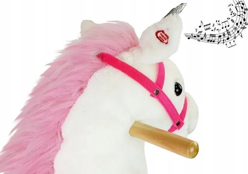 Supamas vienaragis LEAN Toys, baltas, su garsais, judina snukį ir uodegą, 74 cm