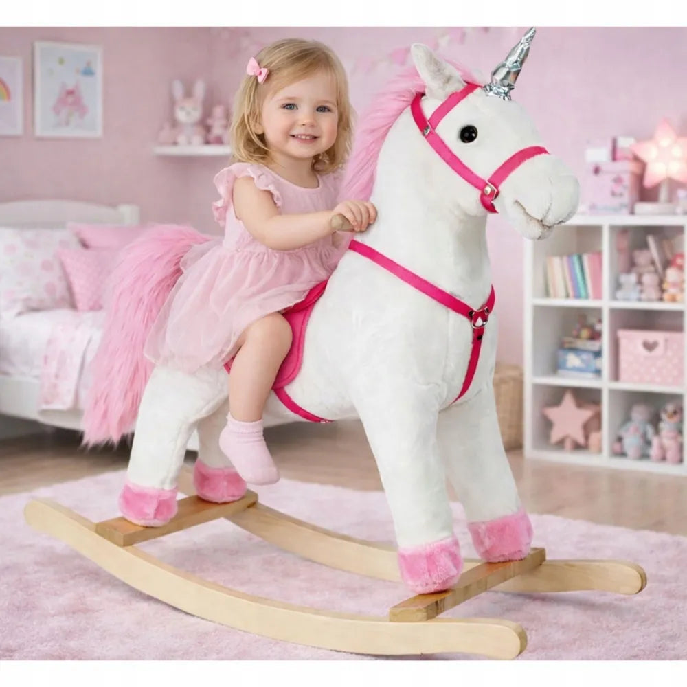Supamas vienaragis LEAN Toys, baltas, su garsais, judina snukį ir uodegą, 74 cm