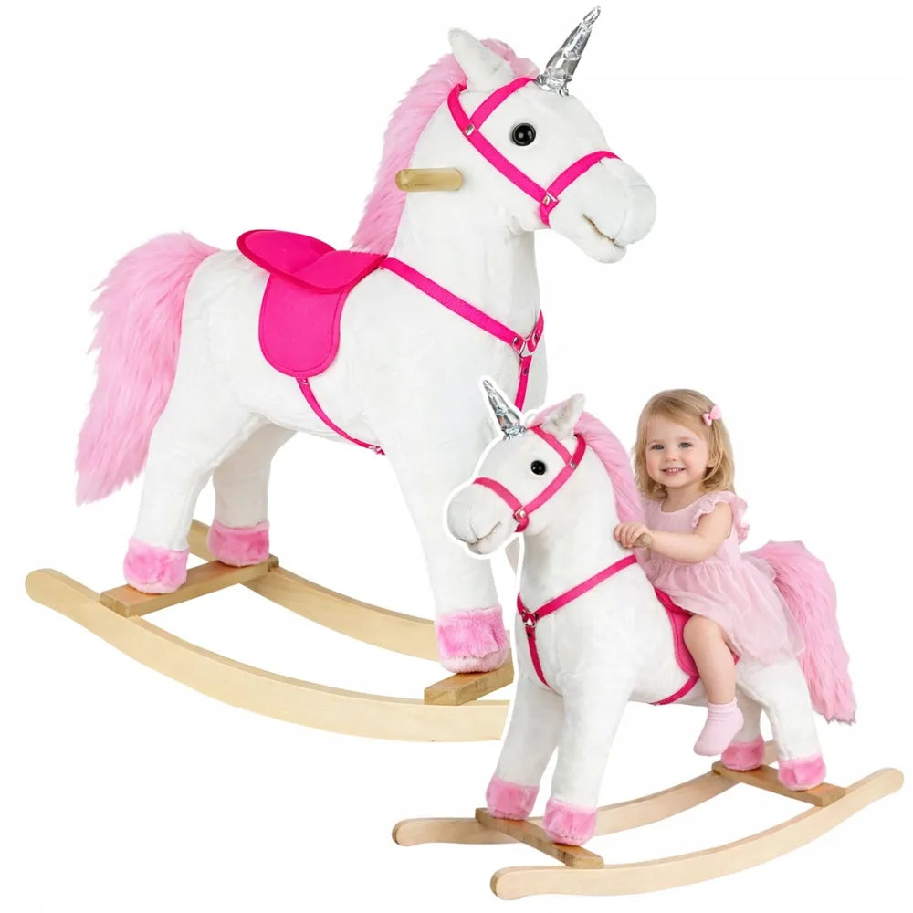 Supamas vienaragis LEAN Toys, baltas, su garsais, judina snukį ir uodegą, 74 cm
