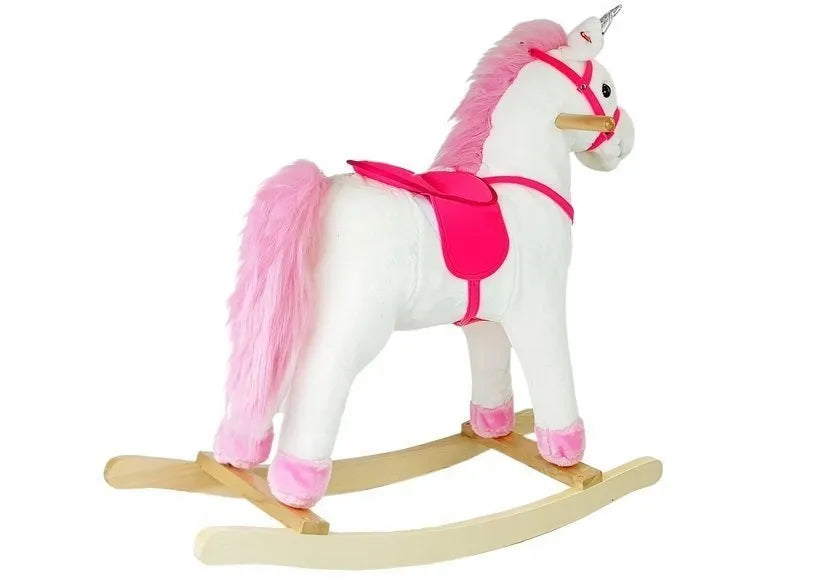 Supamas vienaragis LEAN Toys, baltas, su garsais, judina snukį ir uodegą, 74 cm