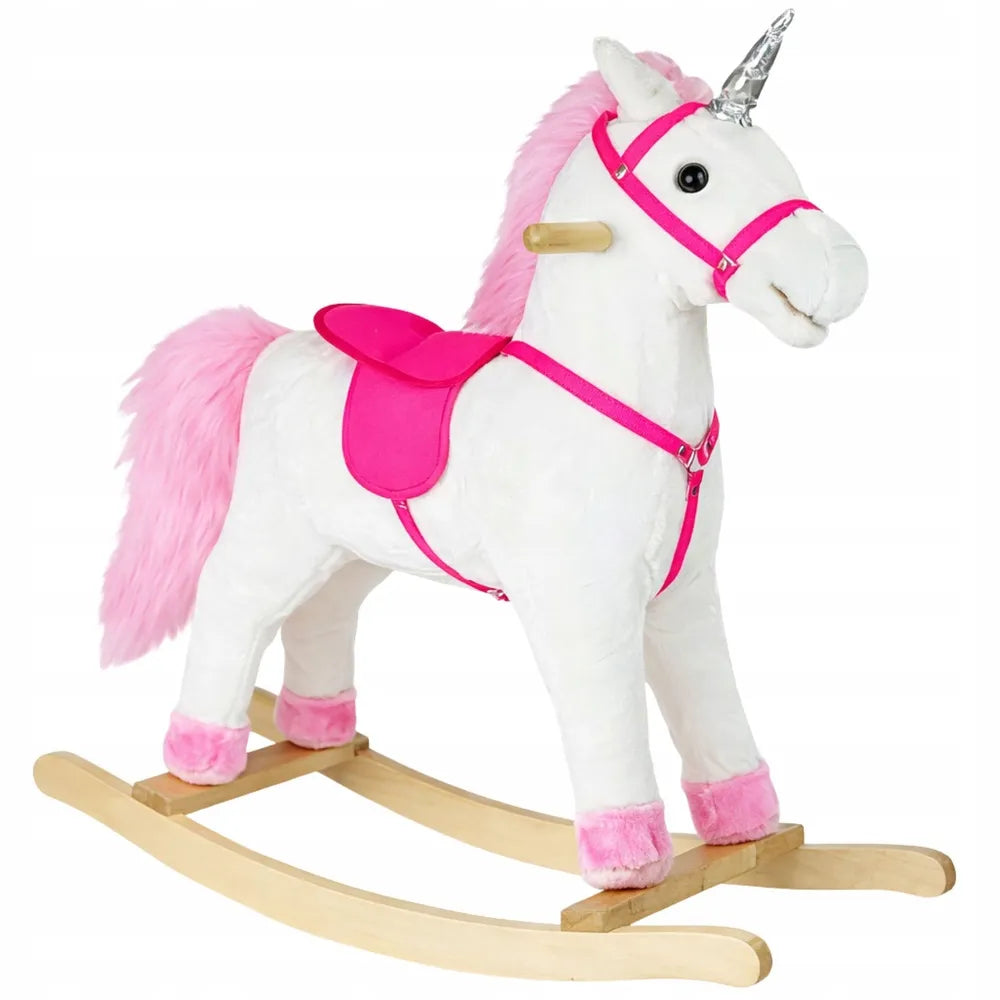 Supamas vienaragis LEAN Toys, baltas, su garsais, judina snukį ir uodegą, 74 cm