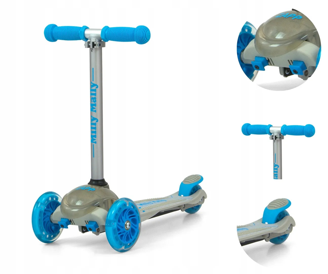 Triratukas vaikams Milly Mally Scooter LED ratukai iki 50 kg reguliuojamas stabdys