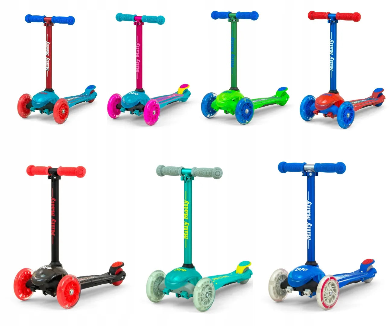 Triratukas vaikams Milly Mally Scooter LED ratukai iki 50 kg reguliuojamas stabdys