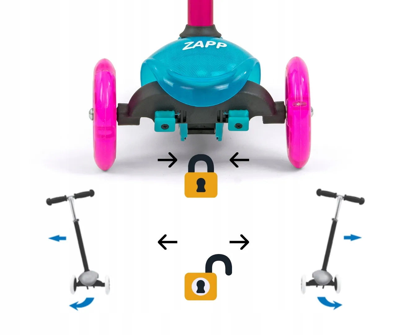 Triratukas vaikams Milly Mally Scooter LED ratukai iki 50 kg reguliuojamas stabdys