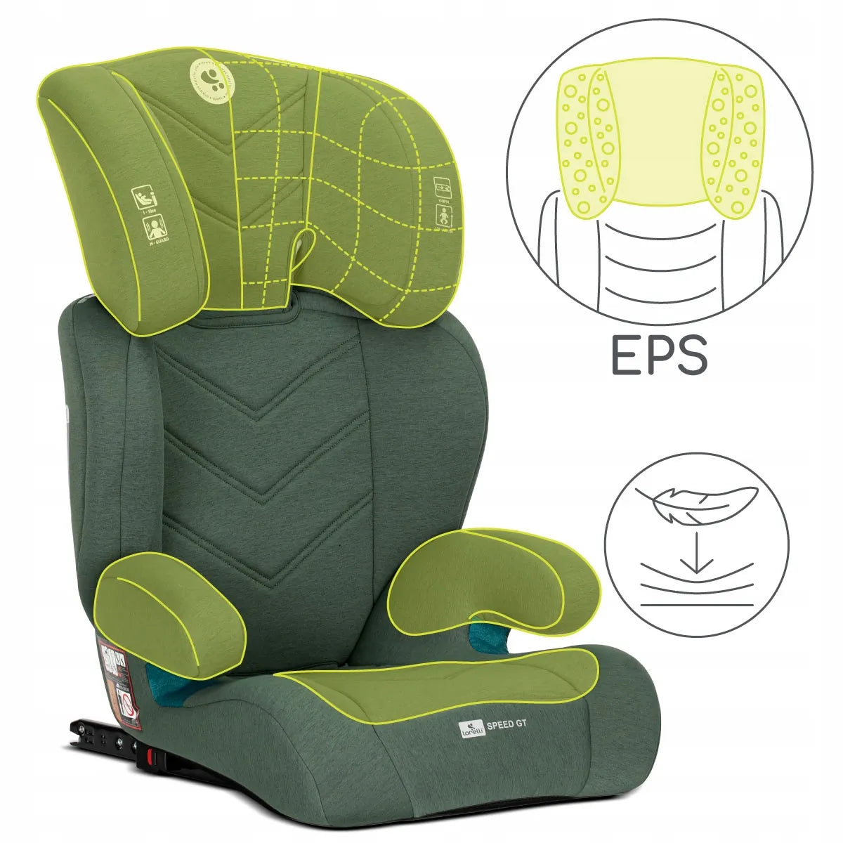 Vaikiška automobilinė kėdutė I-SIZE ISOFIX 15-36 kg Speed GT su paaukštinimu
