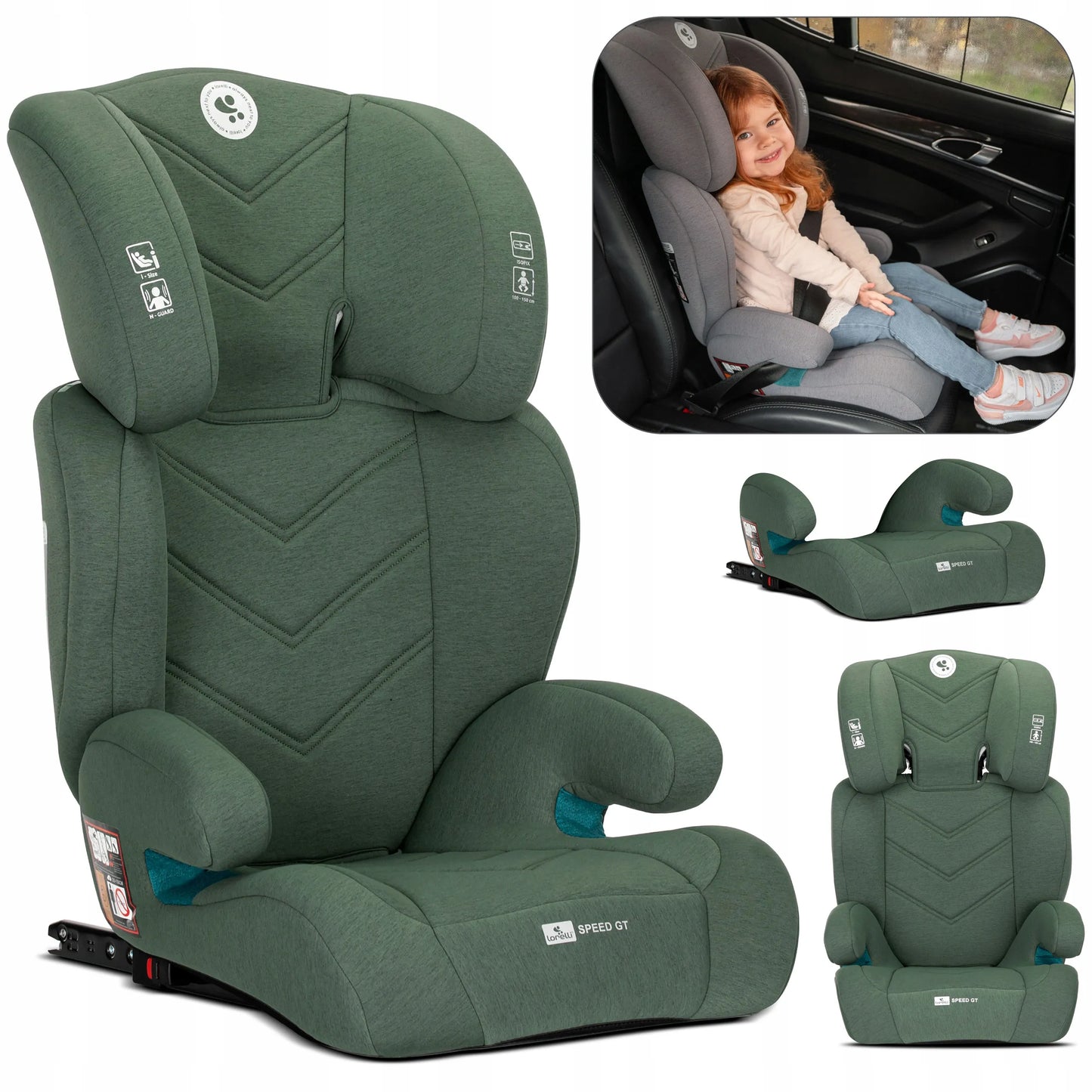 Vaikiška automobilinė kėdutė I-SIZE ISOFIX 15-36 kg Speed GT su paaukštinimu