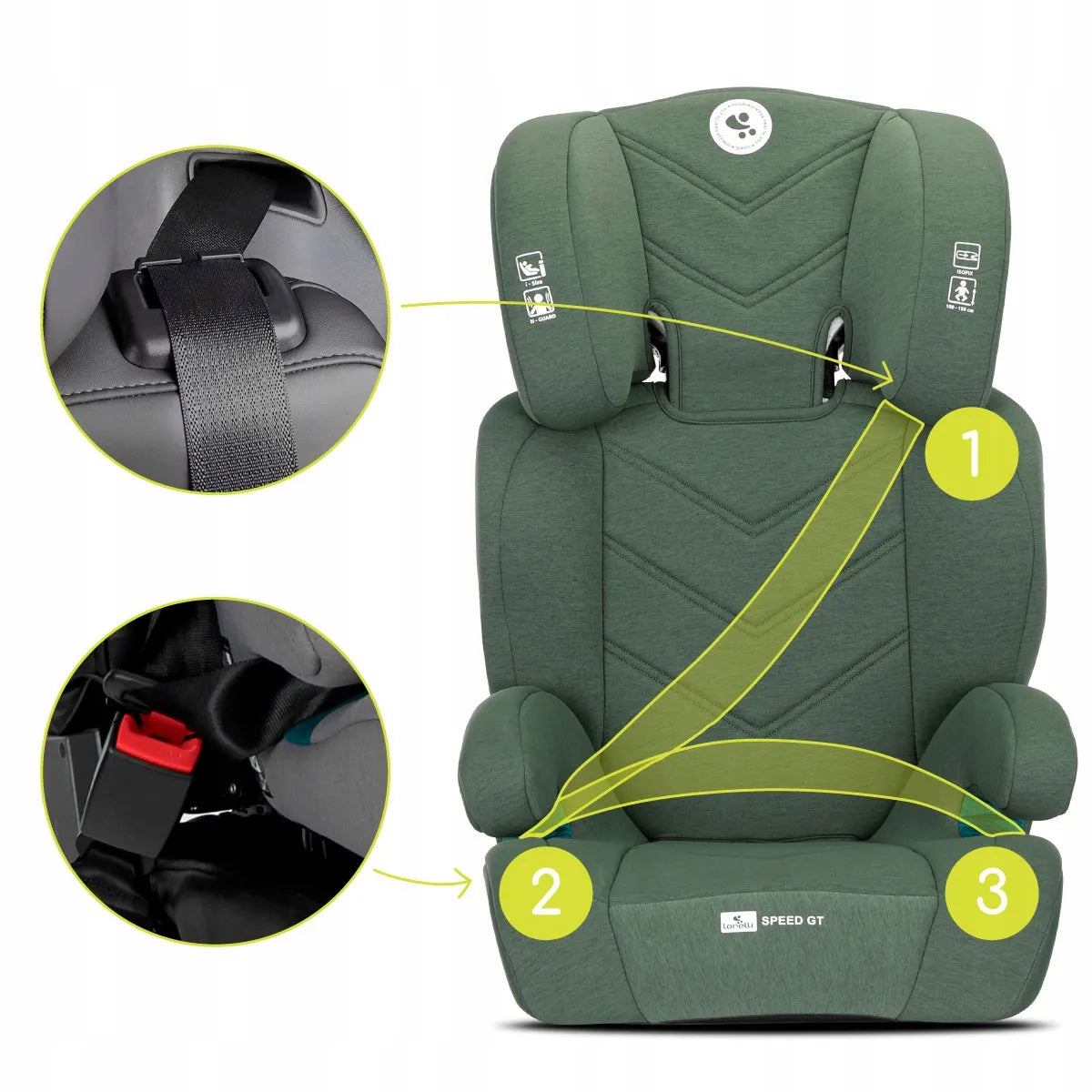 Vaikiška automobilinė kėdutė I-SIZE ISOFIX 15-36 kg Speed GT su paaukštinimu