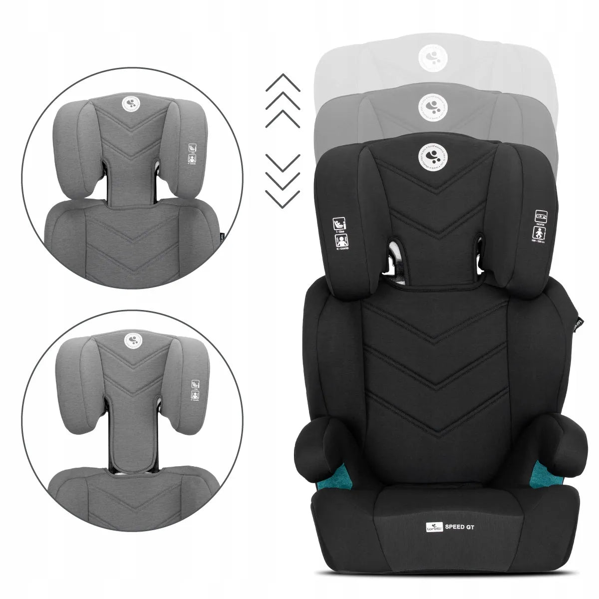 Vaikiška kėdutė Lorelli Speed GT I-SIZE ISOFIX 15-36 kg su paaukštinimu, juoda