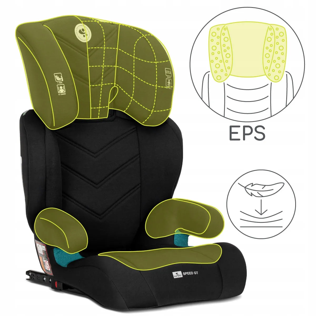 Vaikiška kėdutė Lorelli Speed GT I-SIZE ISOFIX 15-36 kg su paaukštinimu, juoda