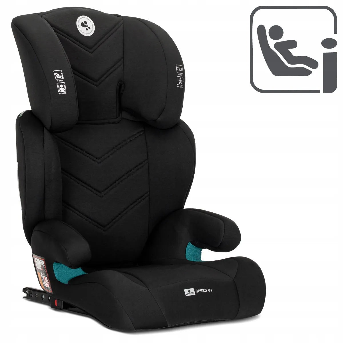 Vaikiška kėdutė Lorelli Speed GT I-SIZE ISOFIX 15-36 kg su paaukštinimu, juoda