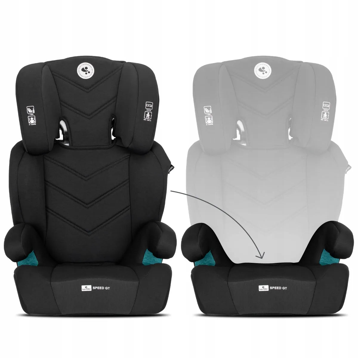 Vaikiška kėdutė Lorelli Speed GT I-SIZE ISOFIX 15-36 kg su paaukštinimu, juoda