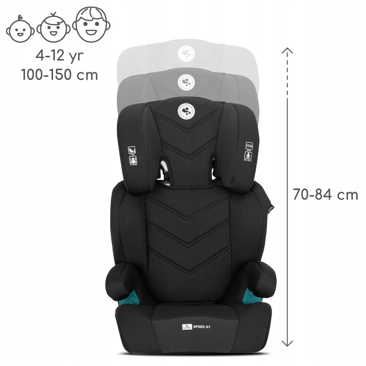 Vaikiška kėdutė Lorelli Speed GT I-SIZE ISOFIX 15-36 kg su paaukštinimu, juoda