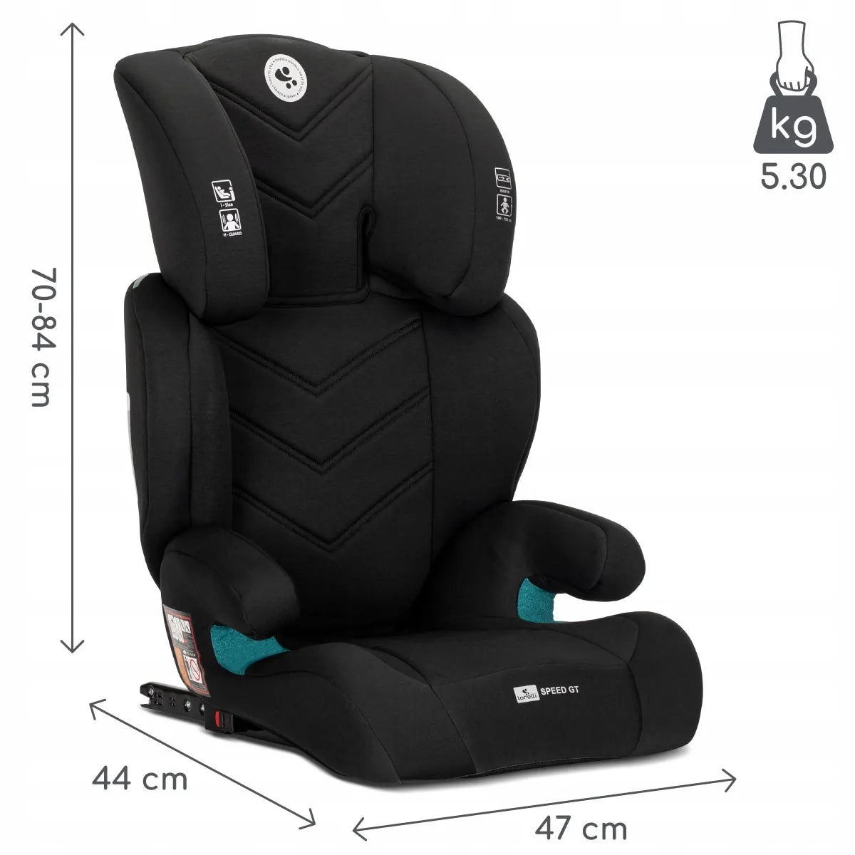 Vaikiška kėdutė Lorelli Speed GT I-SIZE ISOFIX 15-36 kg su paaukštinimu, juoda