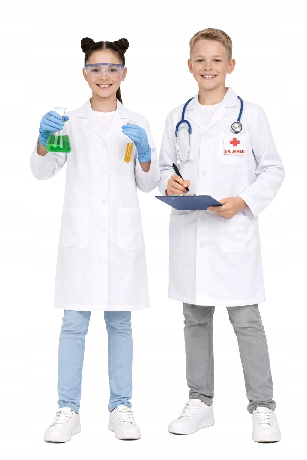 Vaikiškas medicininis chalatas su sagomis, baltas, dydis 30
