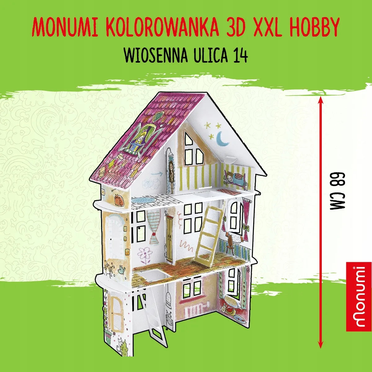 XXL kartoninis spalvinimo namelis Wiosenna skirtas vaikams savarankiškai surinkti ir nuspalvinti