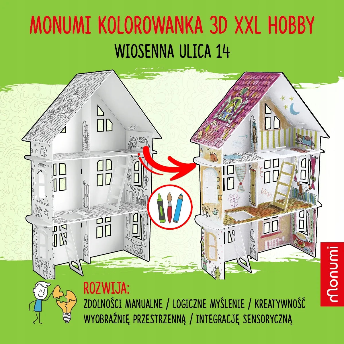 XXL kartoninis spalvinimo namelis Wiosenna skirtas vaikams savarankiškai surinkti ir nuspalvinti